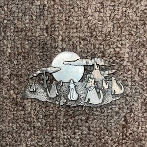 Silver Coyote Brooch with Moon Design